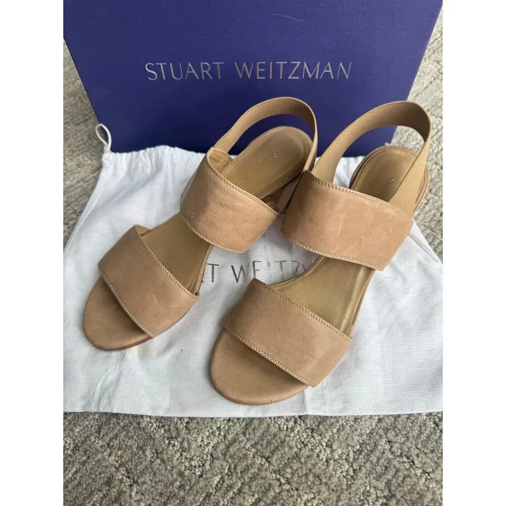 Stuart Weitzman Tan Leather Block Heel Sandals